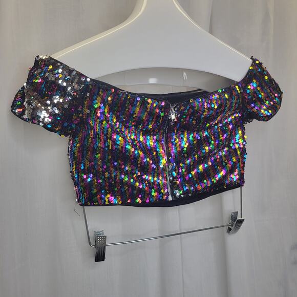 Forever 21 Multicolor/Silver Sequin Off the Shoulder Crop Top, S - Picture 2 of 9